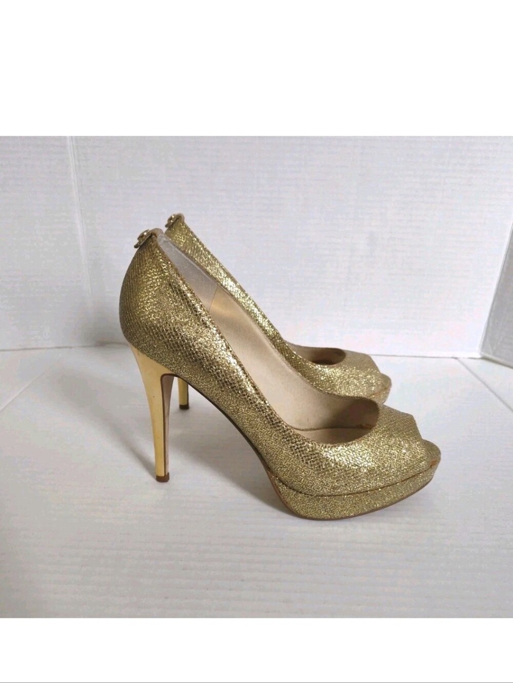 Michael Michael Kors Gold Glitter Platform High Heels Size 8 Shoes Formal Fancy